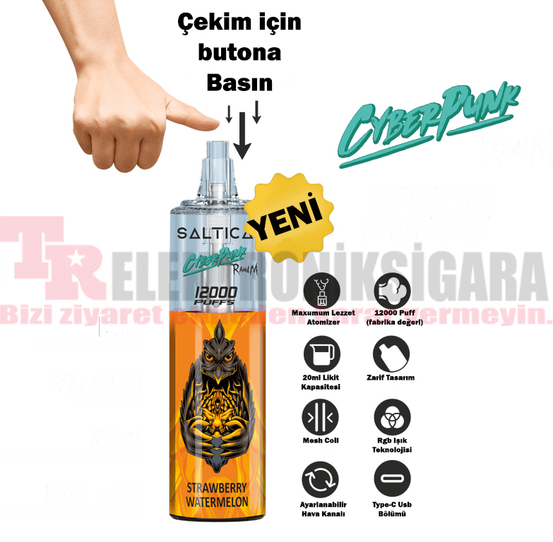 Saltica Cyberpunk 12000 Puff Bar 50mg Nikotin Strawberry Kiwi