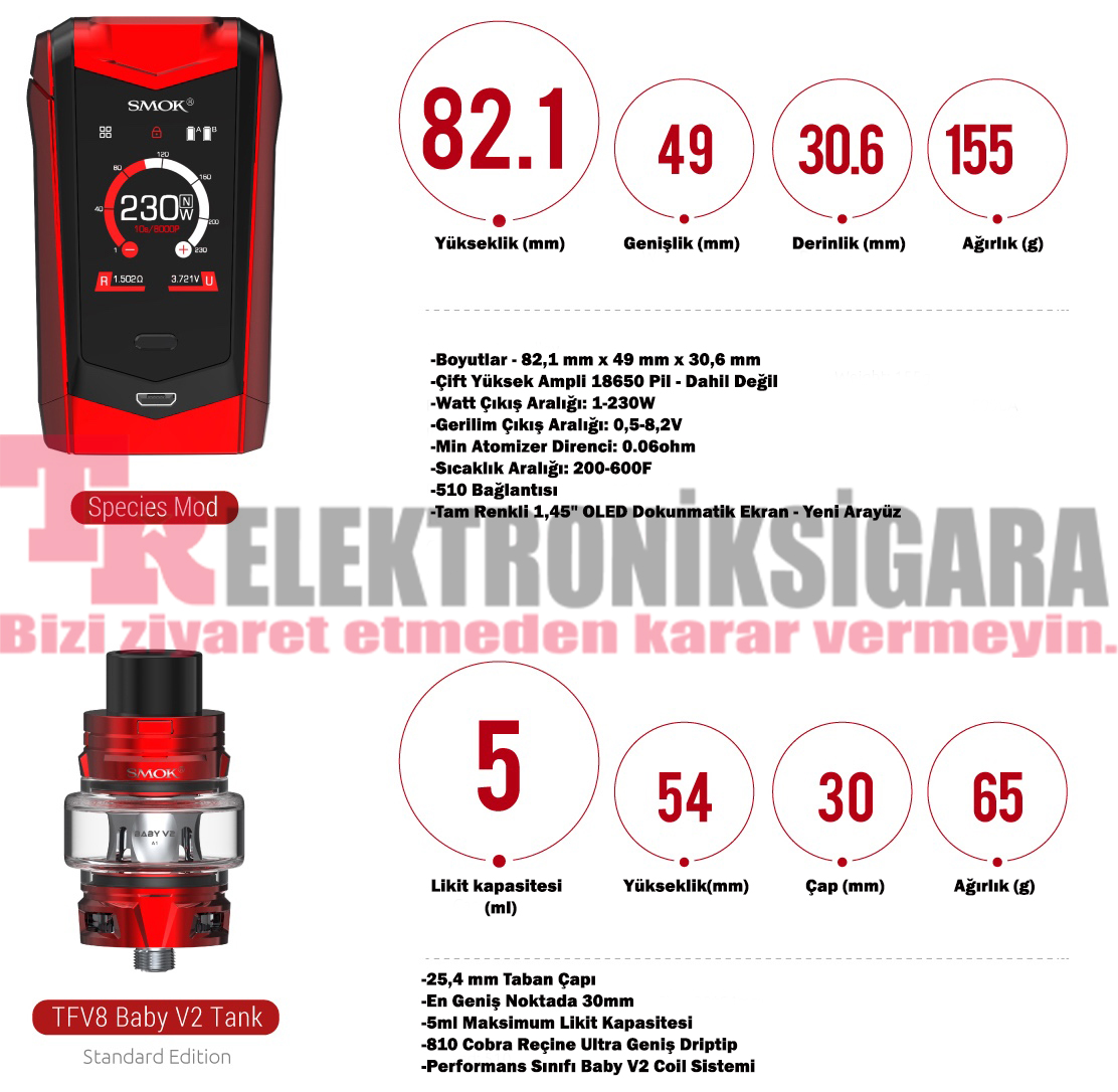 Smok Species V2 230W Kit TFV8 Baby Tank Elektronik Sigara